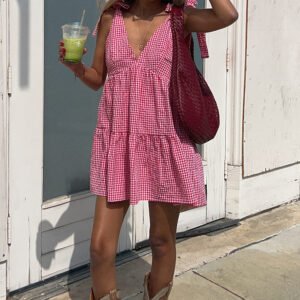 Girl Red Gingham Mini Dress