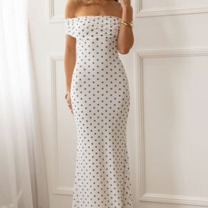 White Polka Mesh Maxi Dress