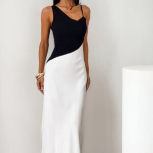 Black Satin Cowl Front Formal Maxi Dress