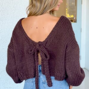 Chocolate Brown Tie Up Knit Cardigan