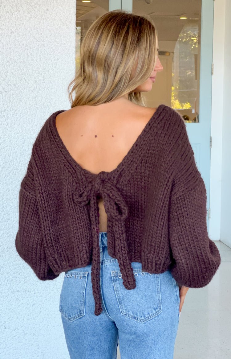 Chocolate Brown Tie Up Knit Cardigan