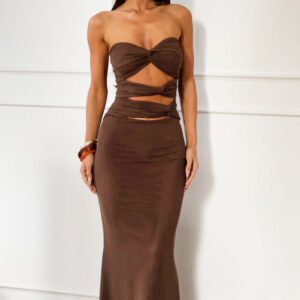Chocolate Brown Strapless Cutout Maxi Dress