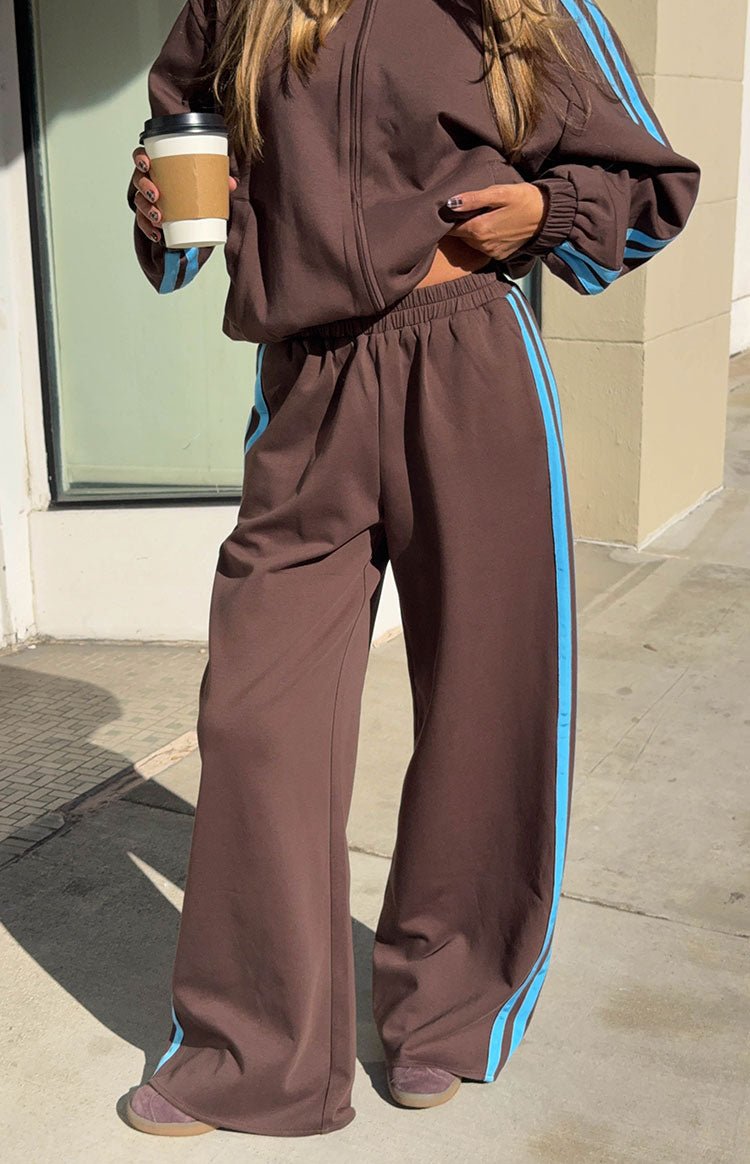 Chocolate And Blue Stripe Track Pants - PRE ORDER