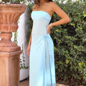 Blue Wrap Front Maxi Dress