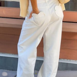 White Denim Heart Pocket Slouchy Jeans