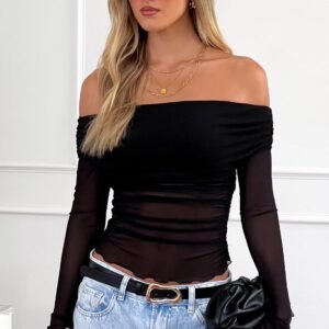 Black Mesh Off Shoulder Top